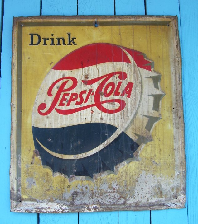 Embossed Metal Pepsi Sign from 1950s Embossed Metal Pepsi Sign from 1950s
